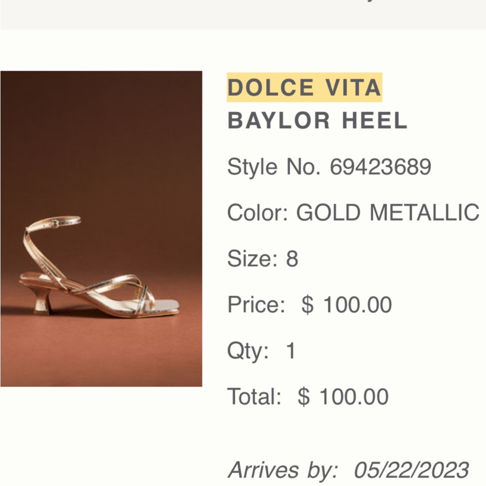 Dolce Vita Baylor Metallic Gold Strappy Heel